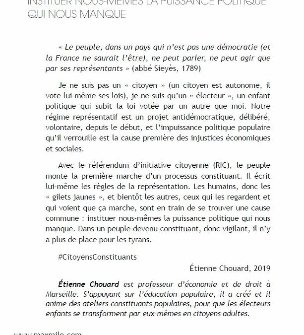 Didier Maïsto, président de Sud Radio, interrogé par l’AFP, explique l’utilité d’une émission hebdomadaire pour défendre les gilets jaunes, le RIC et la vraie démocratie