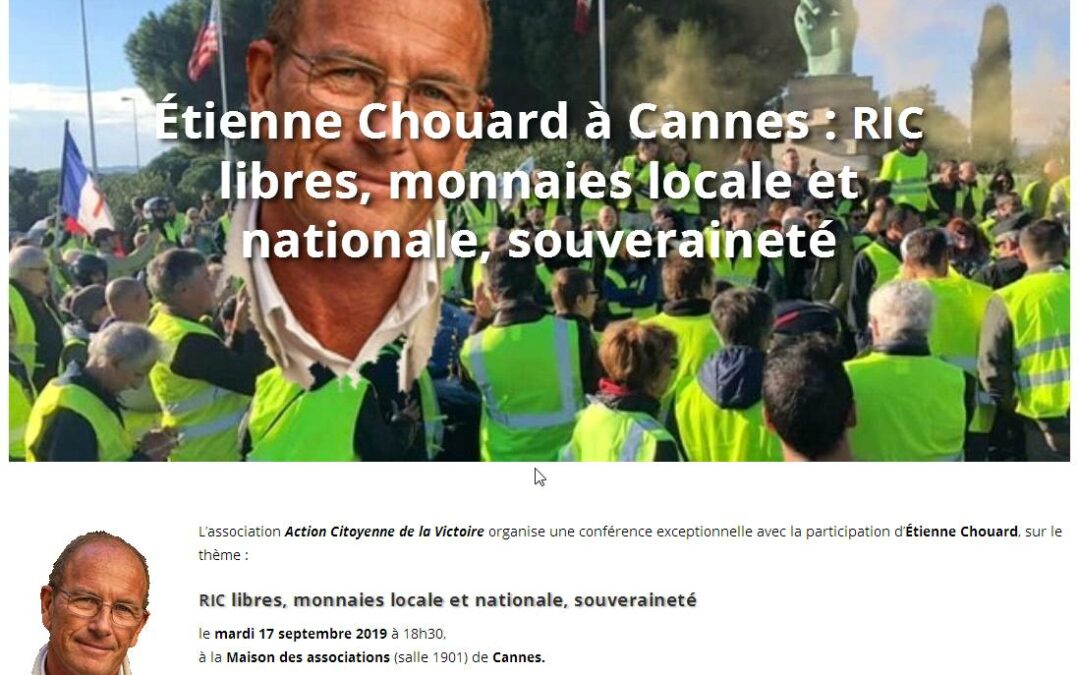 Rendez-vous mardi 17 septembre 2019, avec les gilets jaunes à CANNES