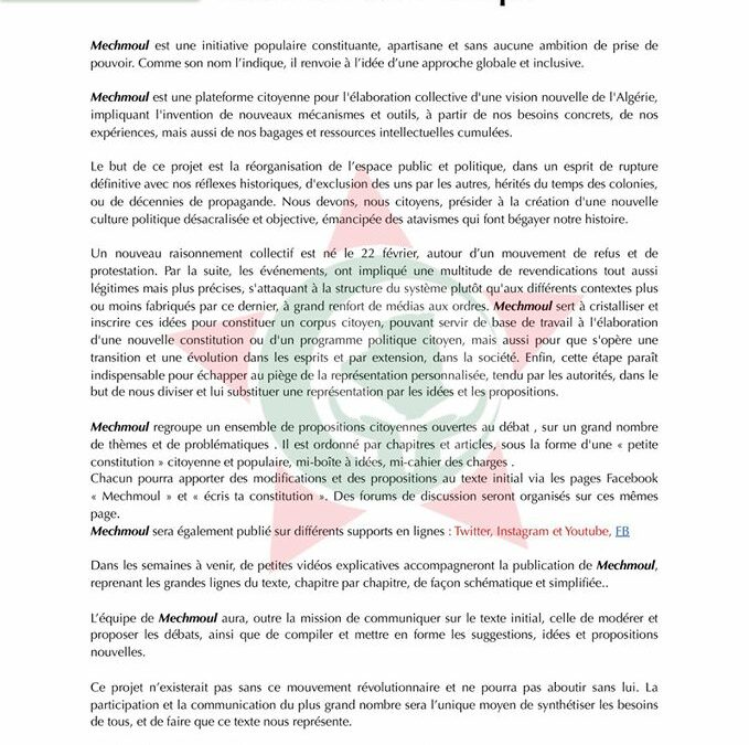 Projet de CONSTITUTION PROVISOIRE POPULAIRE EN ALGÉRIE